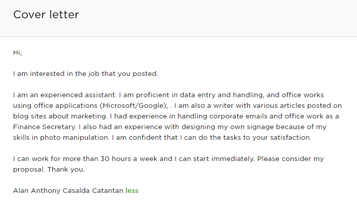 perfect cover letter for upwork