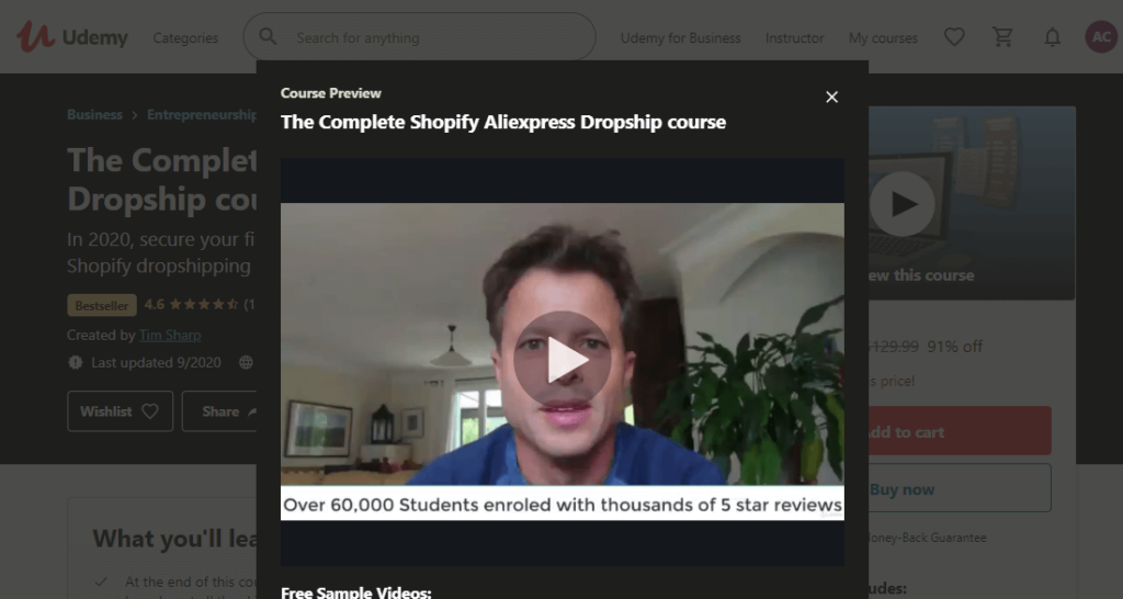What "The Complete Shopify Aliexpress Dropship course" is all about
