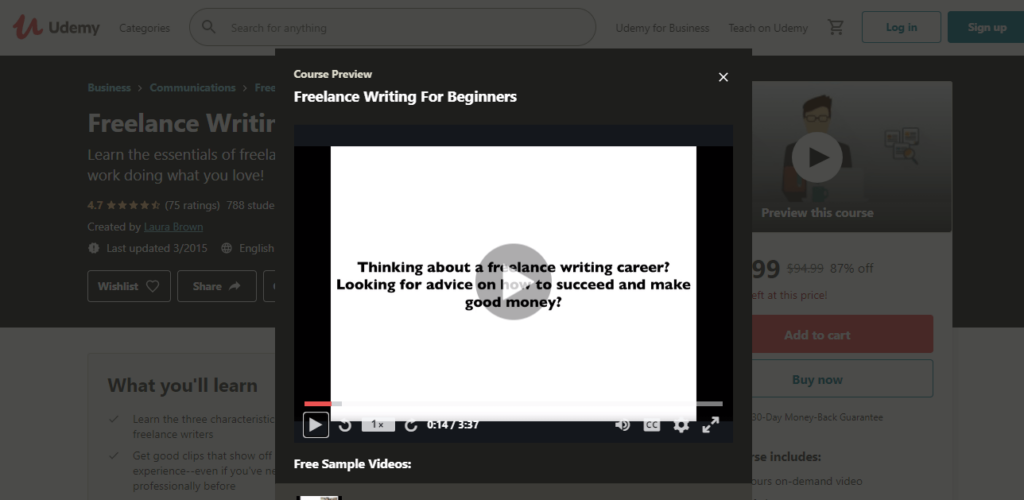 The Freelance Writing For Beginners course by Laura Brown
