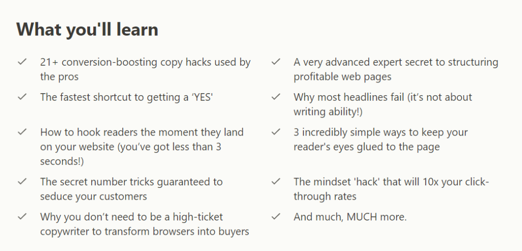 What you'll learn from the course "Browsers to Buyers: 21 Powerful Website Copywriting Hacks"