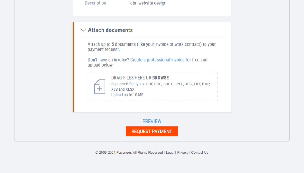 Attach invoice documents on Payoneer

