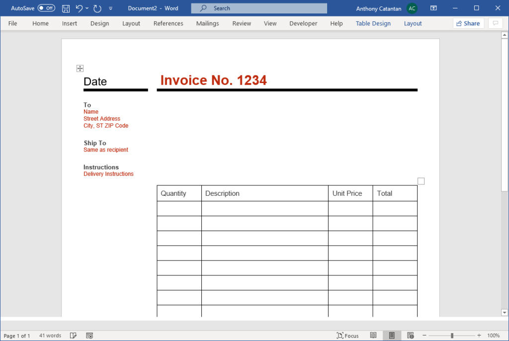 Business invoice (Red and Black) template
